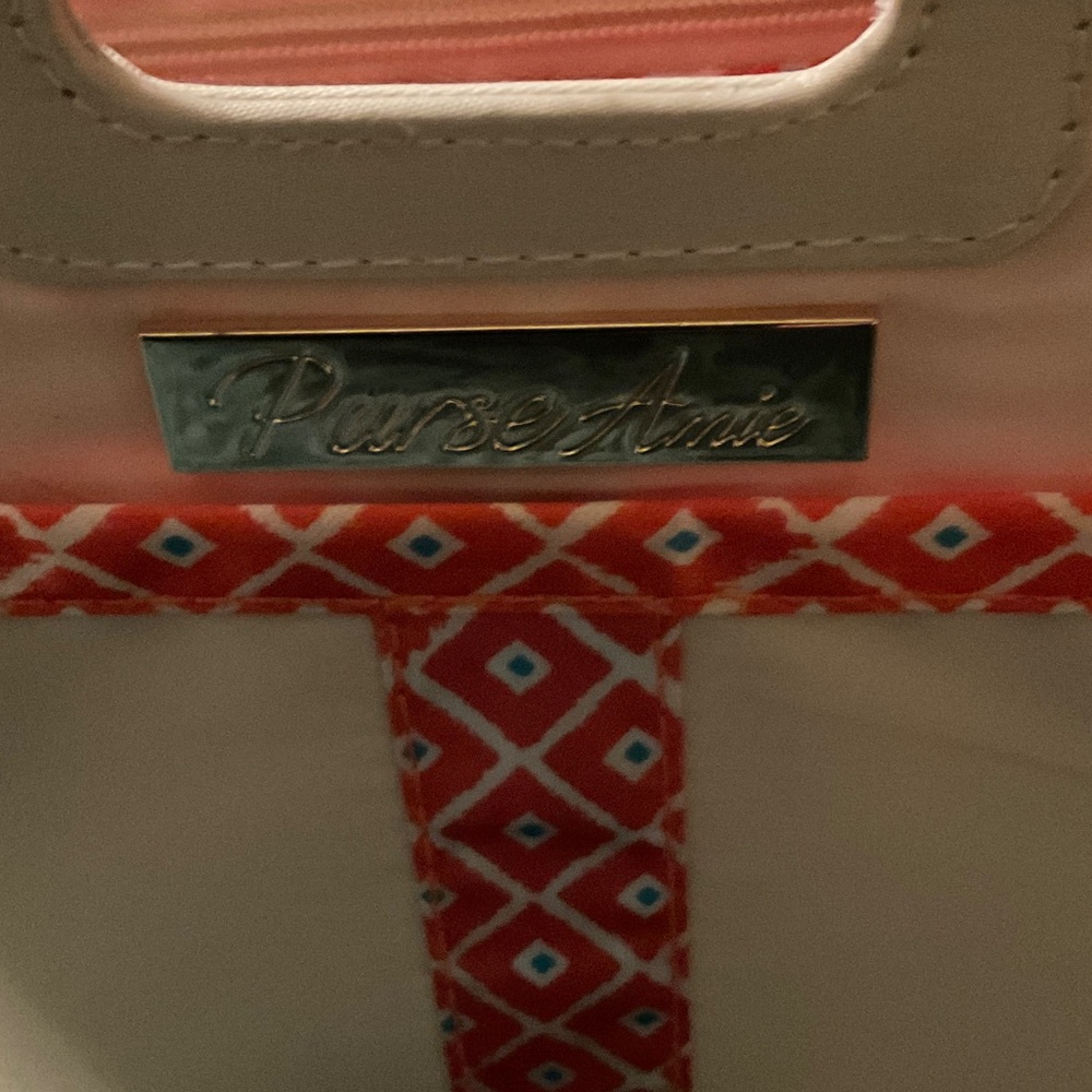 Cream Tote Organizer with Coral Pattern Trim - Picture 2 of 3